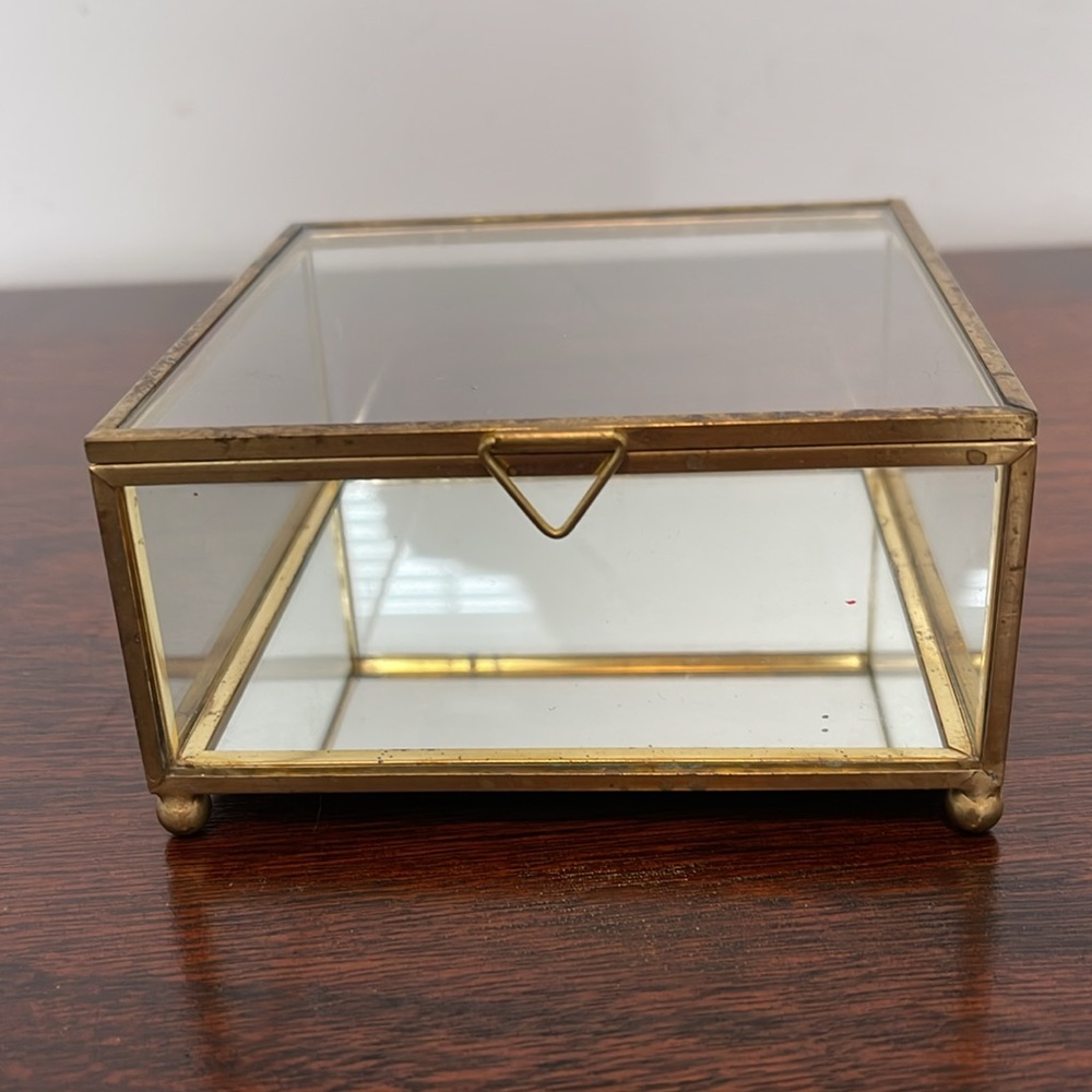 Vintage Brass Glass and Mirror trinket box